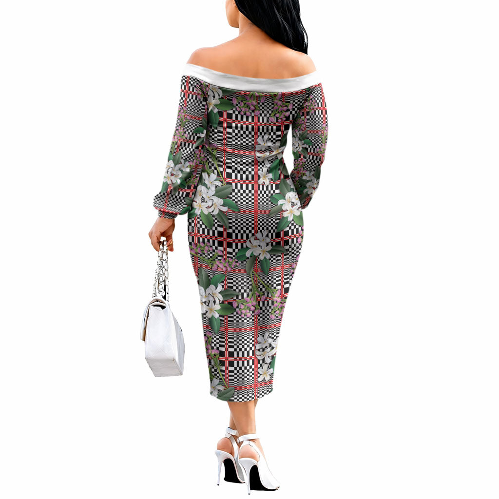 Red Binakol Motifs With Jasminum Sambac Off The Shoulder Long Sleeve Dress Mabuhay Philippines Festival
