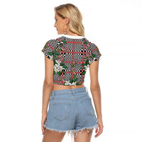 Red Binakol Motifs With Jasminum Sambac Raglan Cropped T Shirt Mabuhay Philippines Festival