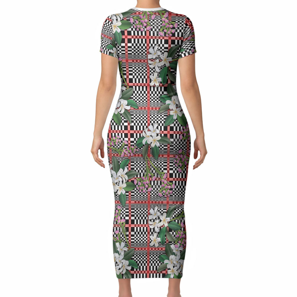 Red Binakol Motifs With Jasminum Sambac Short Sleeve Bodycon Dress Mabuhay Philippines Festival