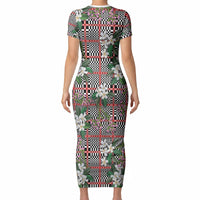 Red Binakol Motifs With Jasminum Sambac Short Sleeve Bodycon Dress Mabuhay Philippines Festival