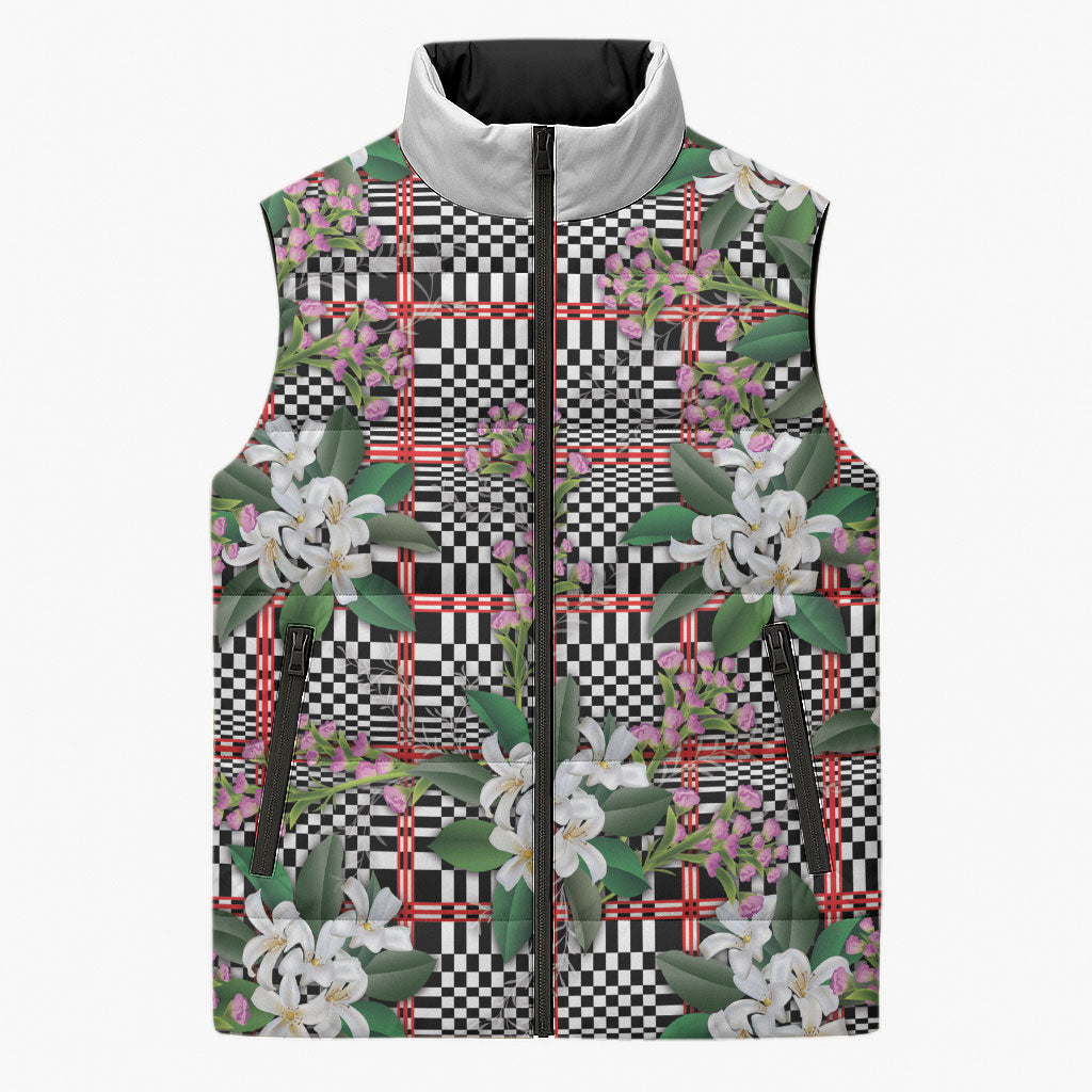 Red Binakol Motifs With Jasminum Sambac Sleeveless Puffer Jacket Mabuhay Philippines Festival