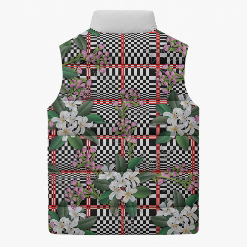 Red Binakol Motifs With Jasminum Sambac Sleeveless Puffer Jacket Mabuhay Philippines Festival