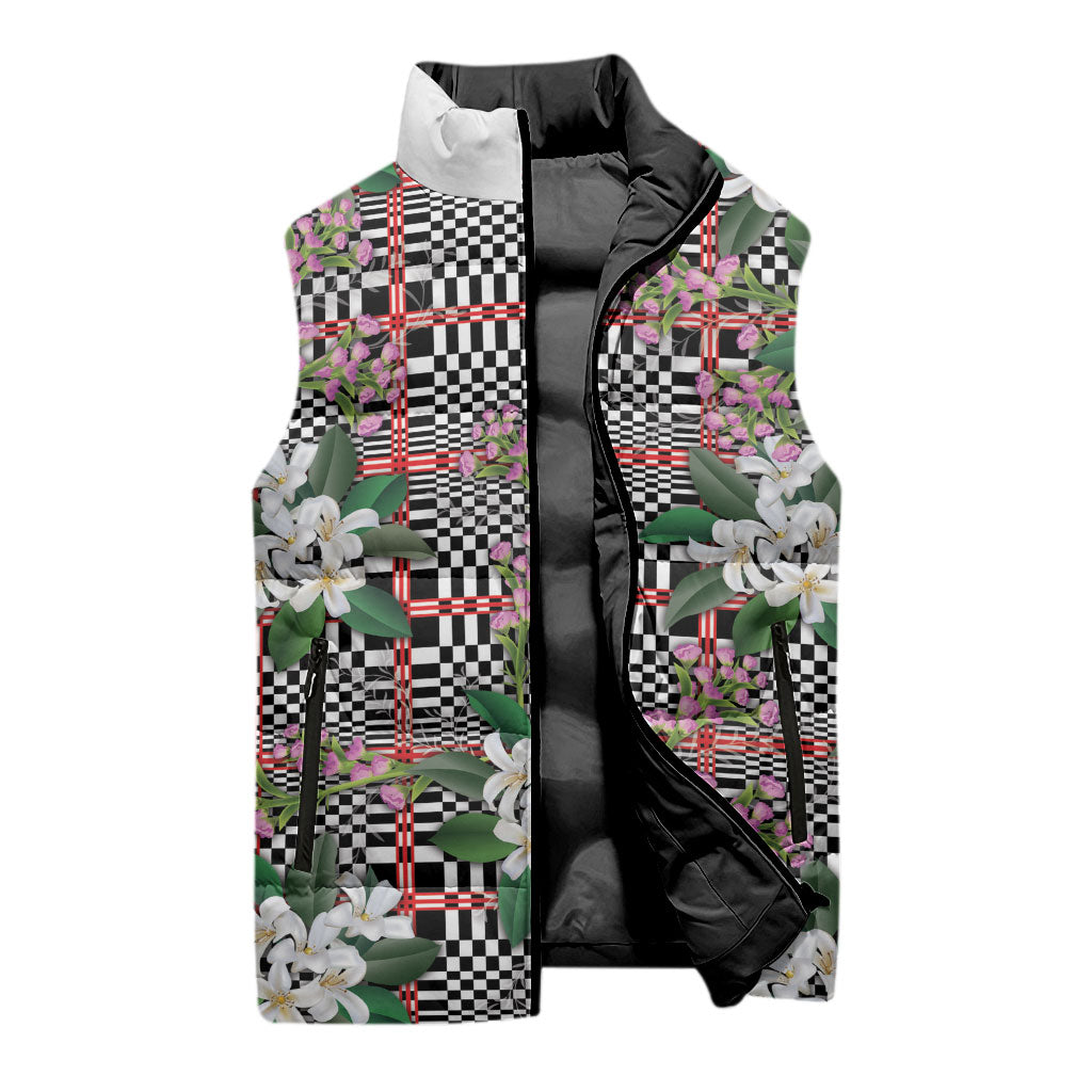 Red Binakol Motifs With Jasminum Sambac Sleeveless Puffer Jacket Mabuhay Philippines Festival