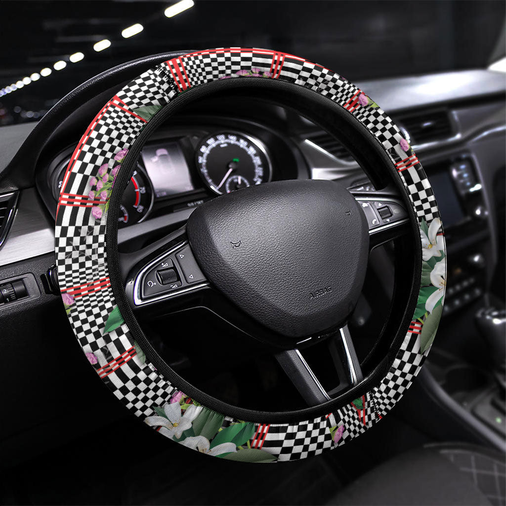 Red Binakol Motifs With Jasminum Sambac Steering Wheel Cover Mabuhay Philippines Festival