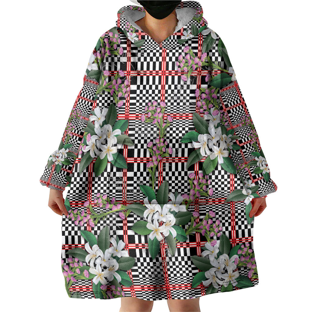 Red Binakol Motifs With Jasminum Sambac Wearable Blanket Hoodie Mabuhay Philippines Festival