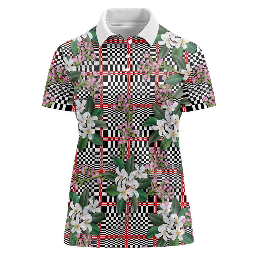 Red Binakol Motifs With Jasminum Sambac Women Polo Shirt Mabuhay Philippines Festival