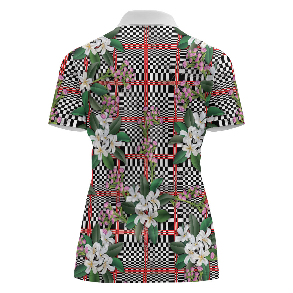 Red Binakol Motifs With Jasminum Sambac Women Polo Shirt Mabuhay Philippines Festival