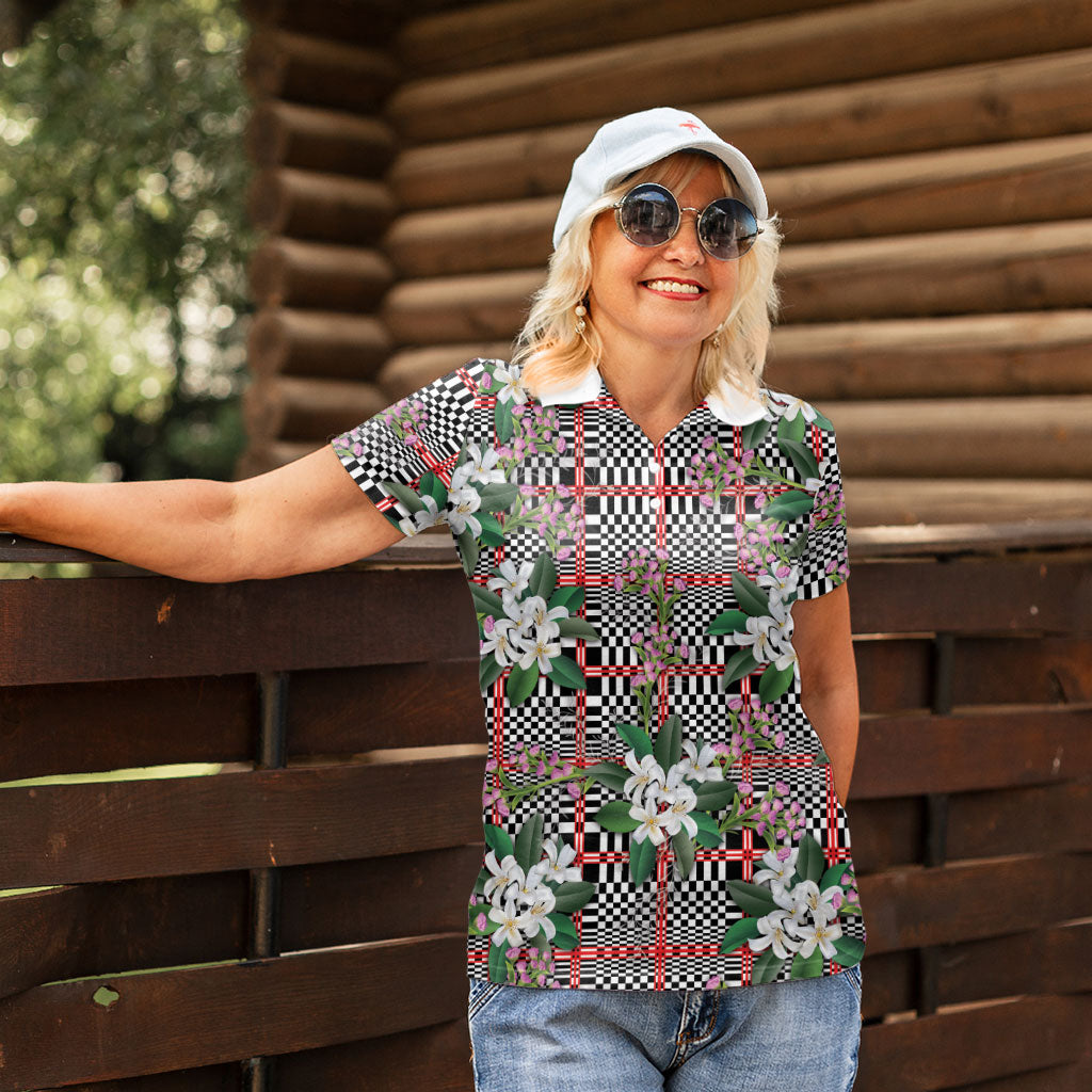 Red Binakol Motifs With Jasminum Sambac Women Polo Shirt Mabuhay Philippines Festival