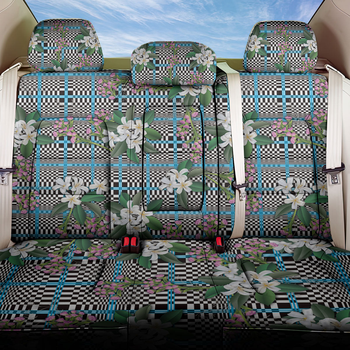 Blue Binakol Motifs With Jasminum Sambac Back Car Seat Cover Mabuhay Philippines Festival