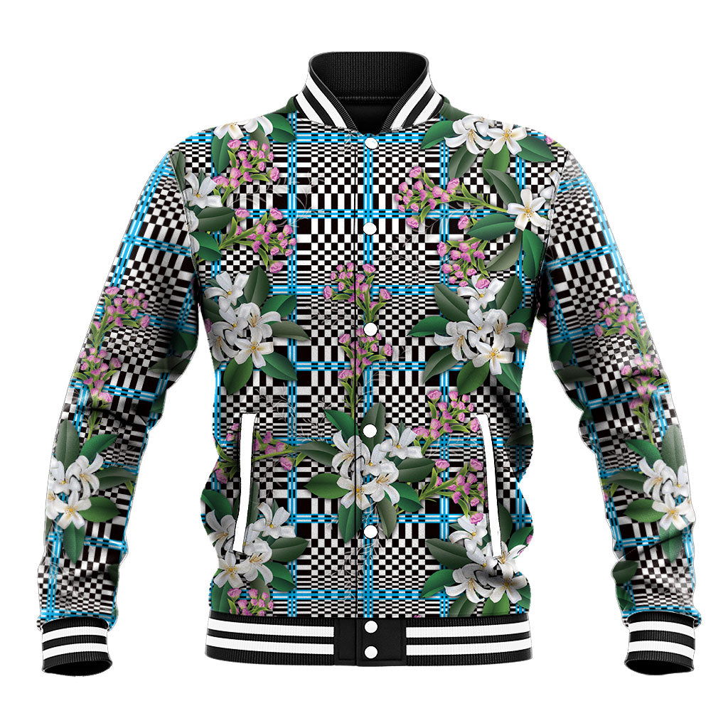Blue Binakol Motifs With Jasminum Sambac Baseball Jacket Mabuhay Philippines Festival