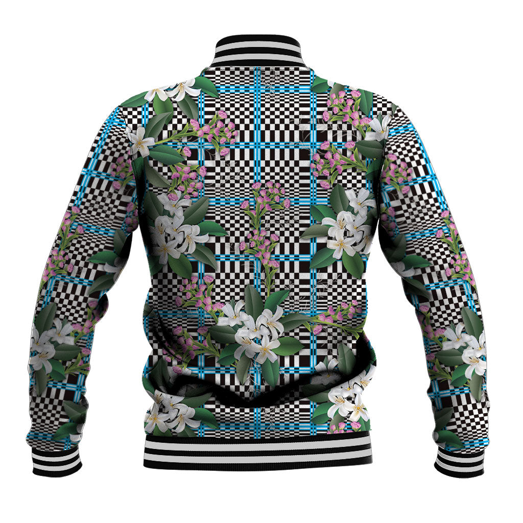 Blue Binakol Motifs With Jasminum Sambac Baseball Jacket Mabuhay Philippines Festival
