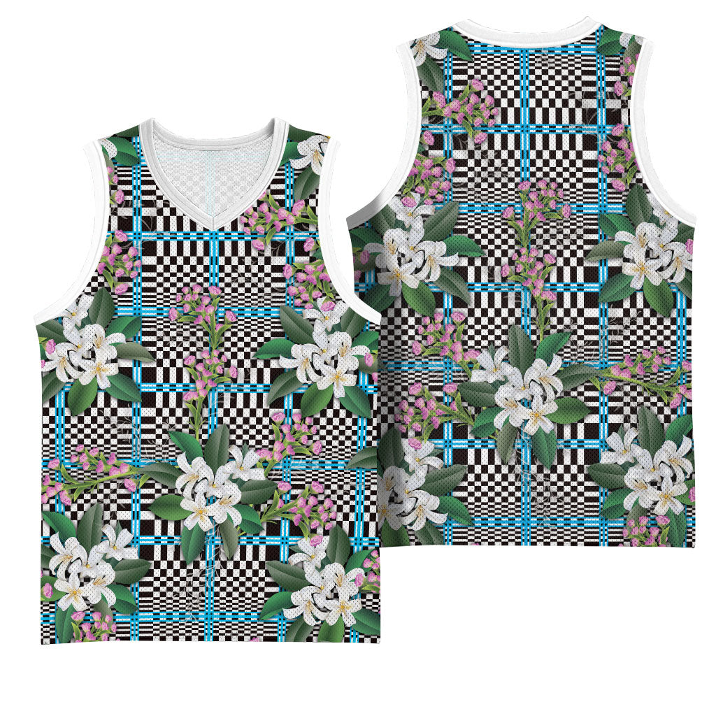 Blue Binakol Motifs With Jasminum Sambac Basketball Jersey Mabuhay Philippines Festival