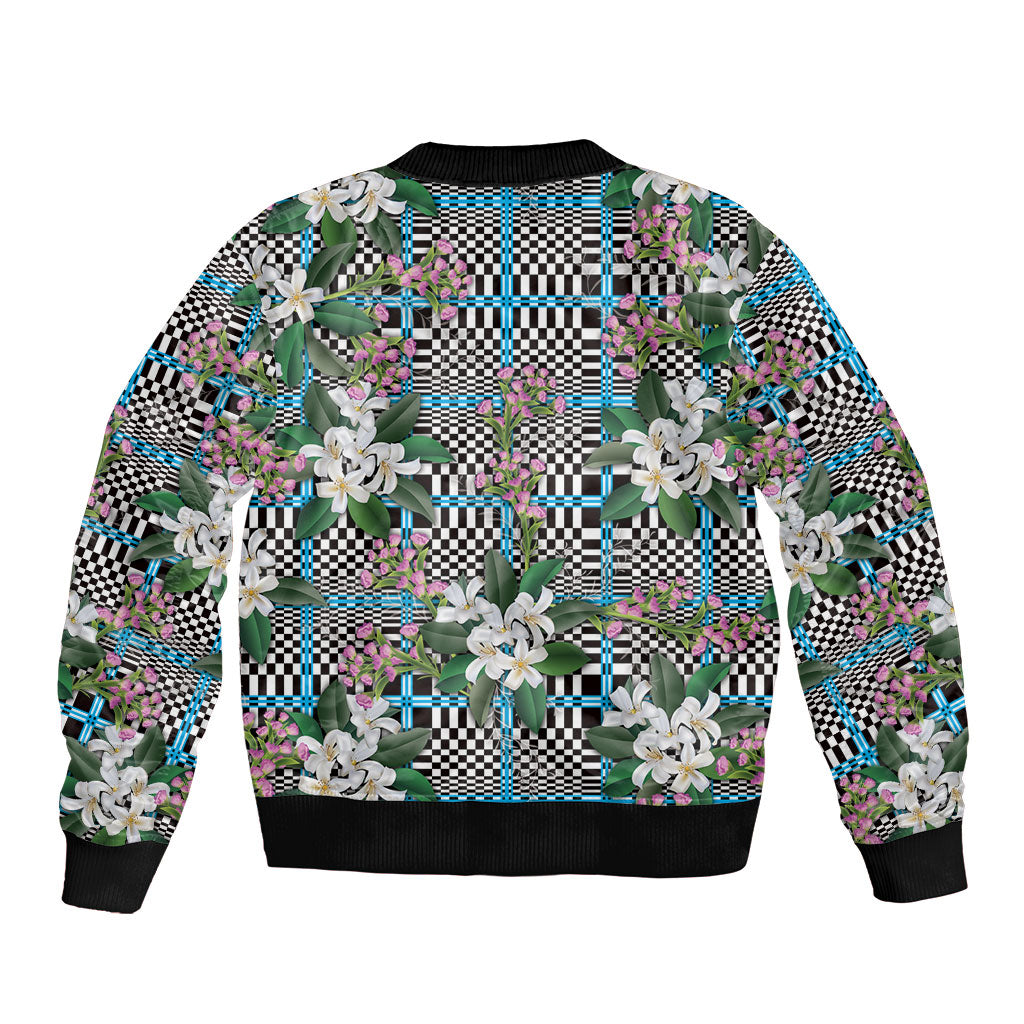 Blue Binakol Motifs With Jasminum Sambac Bomber Jacket Mabuhay Philippines Festival