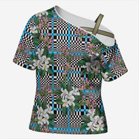 Blue Binakol Motifs With Jasminum Sambac Cross Shoulder Shirt Mabuhay Philippines Festival