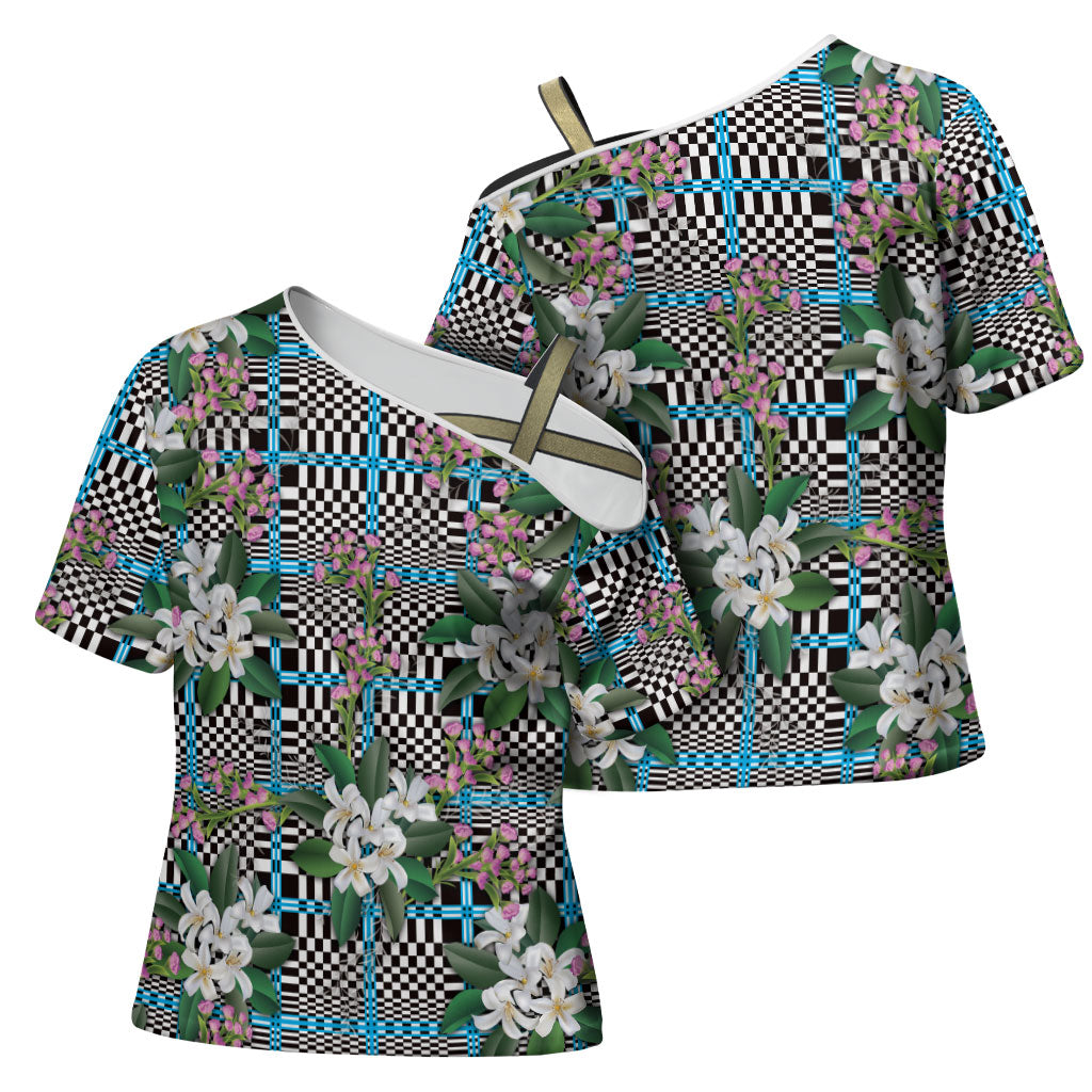 Blue Binakol Motifs With Jasminum Sambac Cross Shoulder Shirt Mabuhay Philippines Festival