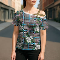 Blue Binakol Motifs With Jasminum Sambac Cross Shoulder Shirt Mabuhay Philippines Festival