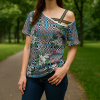 Blue Binakol Motifs With Jasminum Sambac Cross Shoulder Shirt Mabuhay Philippines Festival