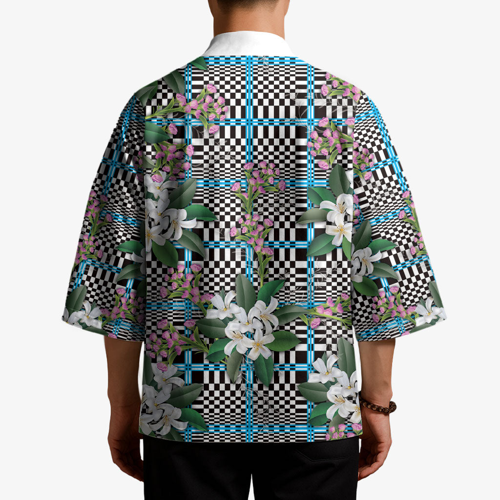 Blue Binakol Motifs With Jasminum Sambac Kimono Mabuhay Philippines Festival