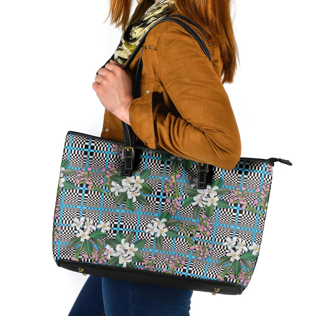 Blue Binakol Motifs With Jasminum Sambac Leather Tote Bag Mabuhay Philippines Festival
