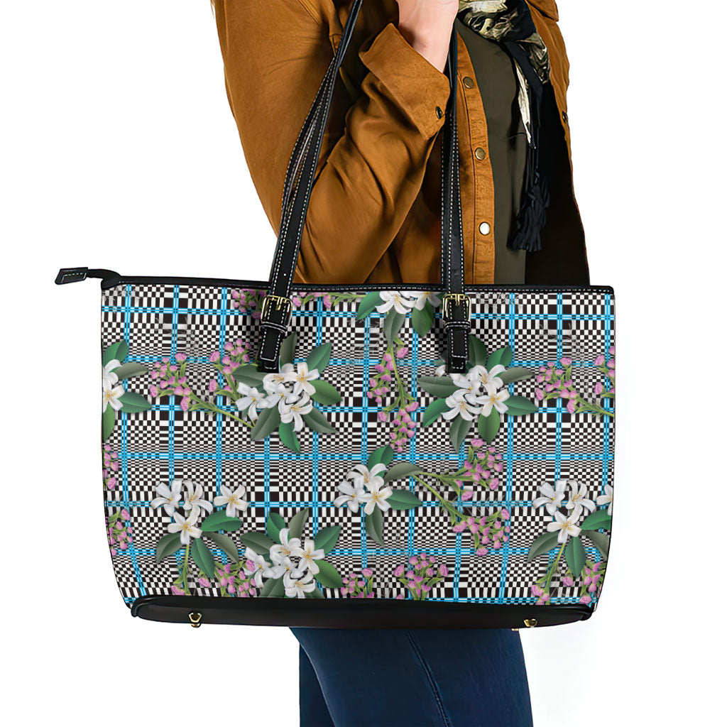 Blue Binakol Motifs With Jasminum Sambac Leather Tote Bag Mabuhay Philippines Festival