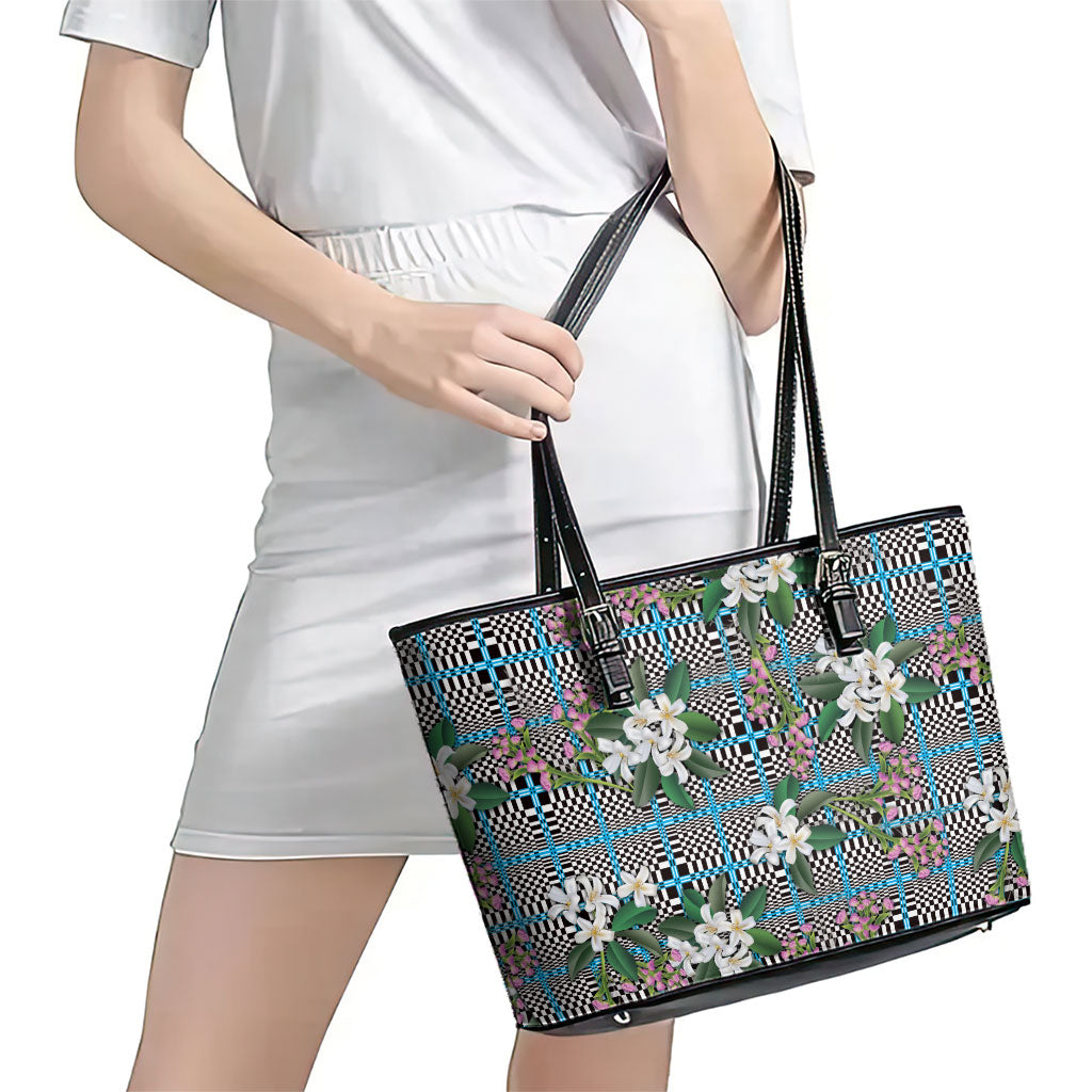 Blue Binakol Motifs With Jasminum Sambac Leather Tote Bag Mabuhay Philippines Festival