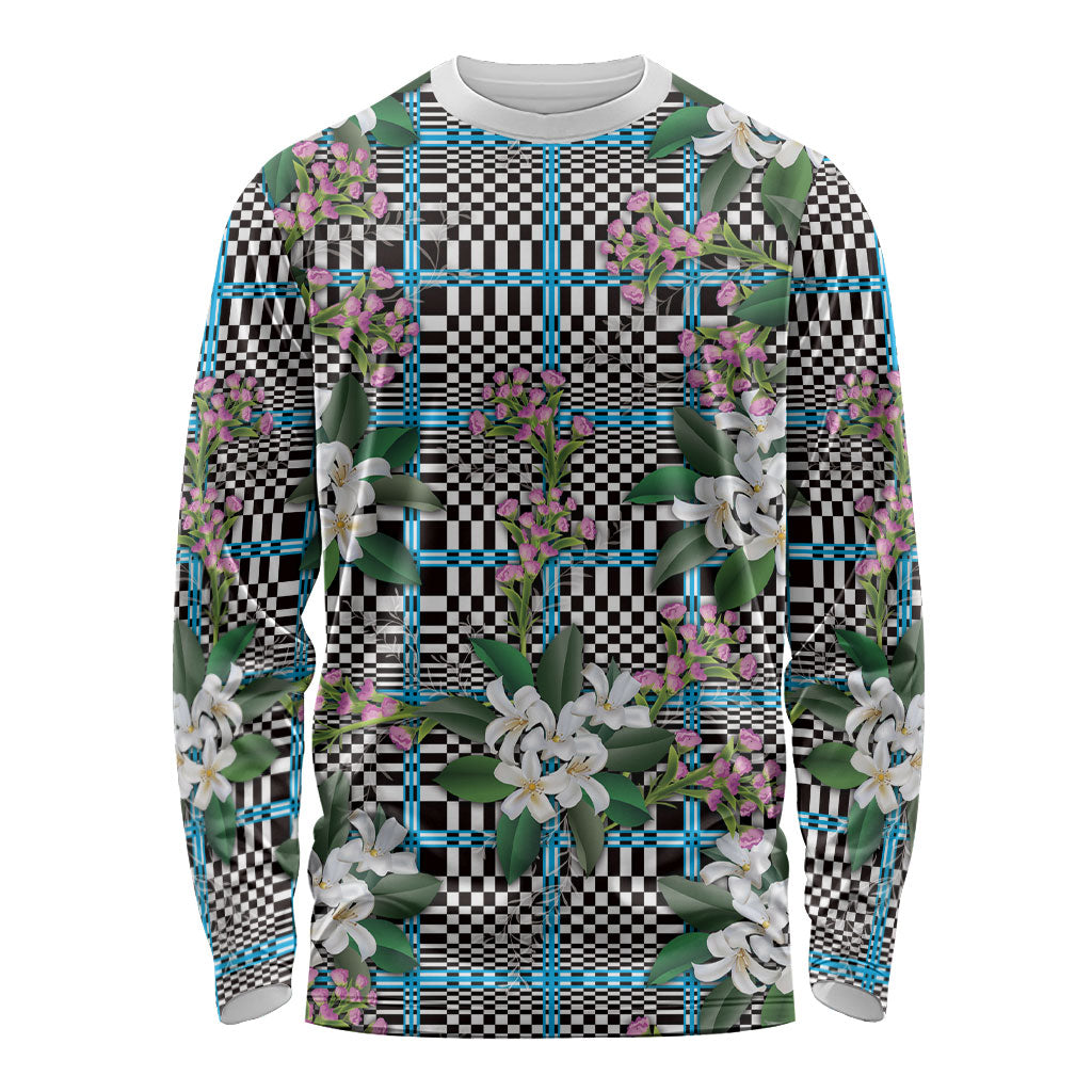 Blue Binakol Motifs With Jasminum Sambac Long Sleeve Shirt Mabuhay Philippines Festival