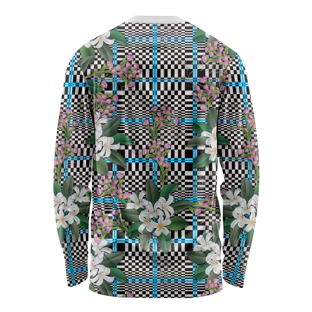Blue Binakol Motifs With Jasminum Sambac Long Sleeve Shirt Mabuhay Philippines Festival