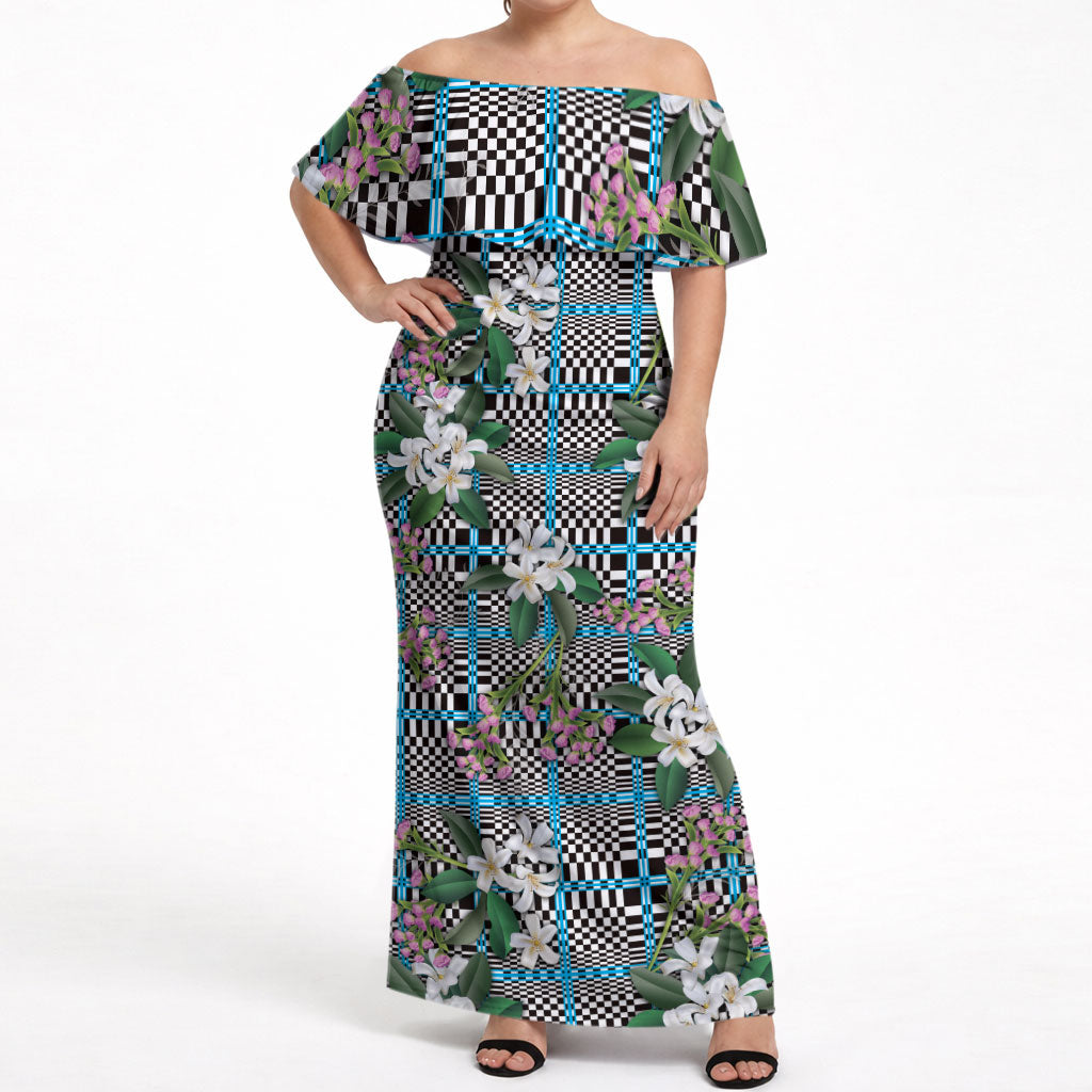 Blue Binakol Motifs With Jasminum Sambac Off Shoulder Maxi Dress Mabuhay Philippines Festival