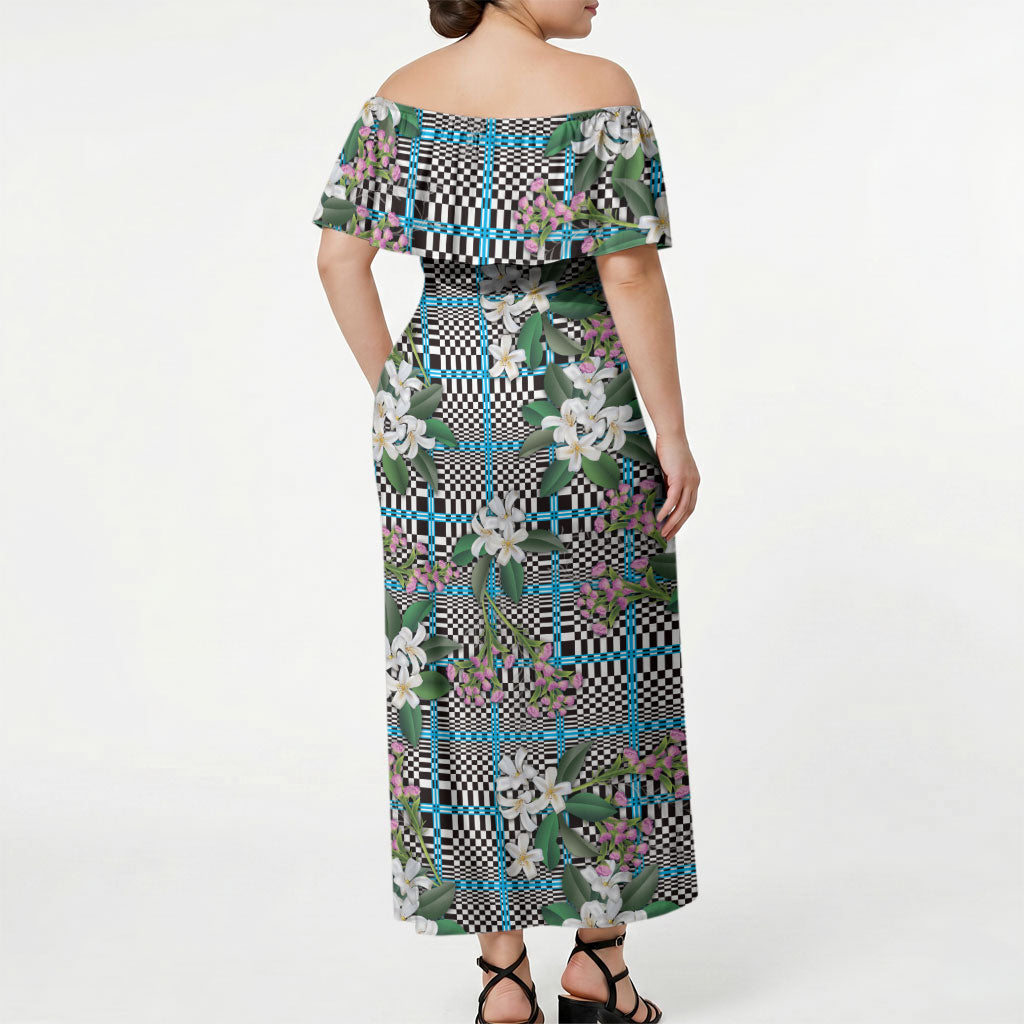 Blue Binakol Motifs With Jasminum Sambac Off Shoulder Maxi Dress Mabuhay Philippines Festival