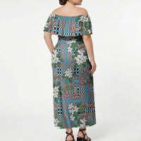 Blue Binakol Motifs With Jasminum Sambac Off Shoulder Maxi Dress Mabuhay Philippines Festival