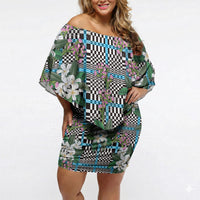 Blue Binakol Motifs With Jasminum Sambac Off Shoulder Short Dress Mabuhay Philippines Festival