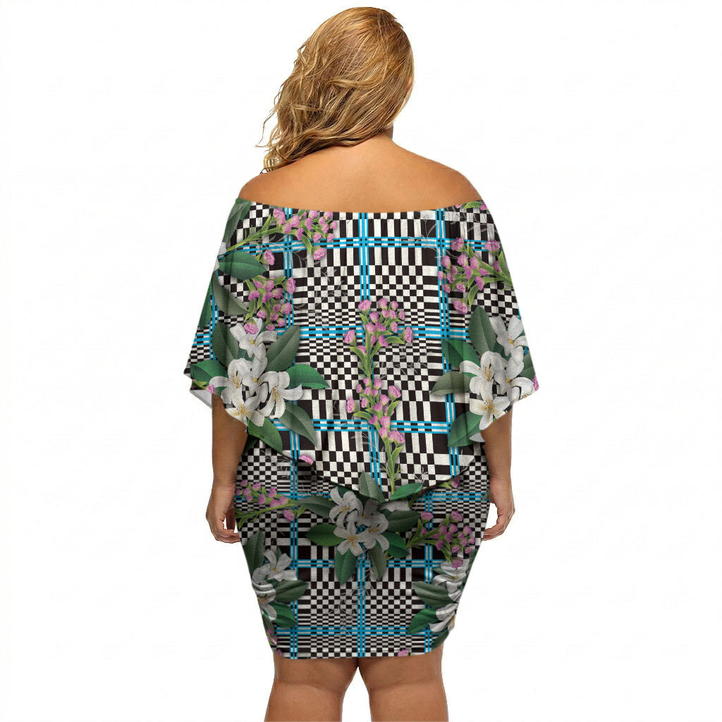 Blue Binakol Motifs With Jasminum Sambac Off Shoulder Short Dress Mabuhay Philippines Festival