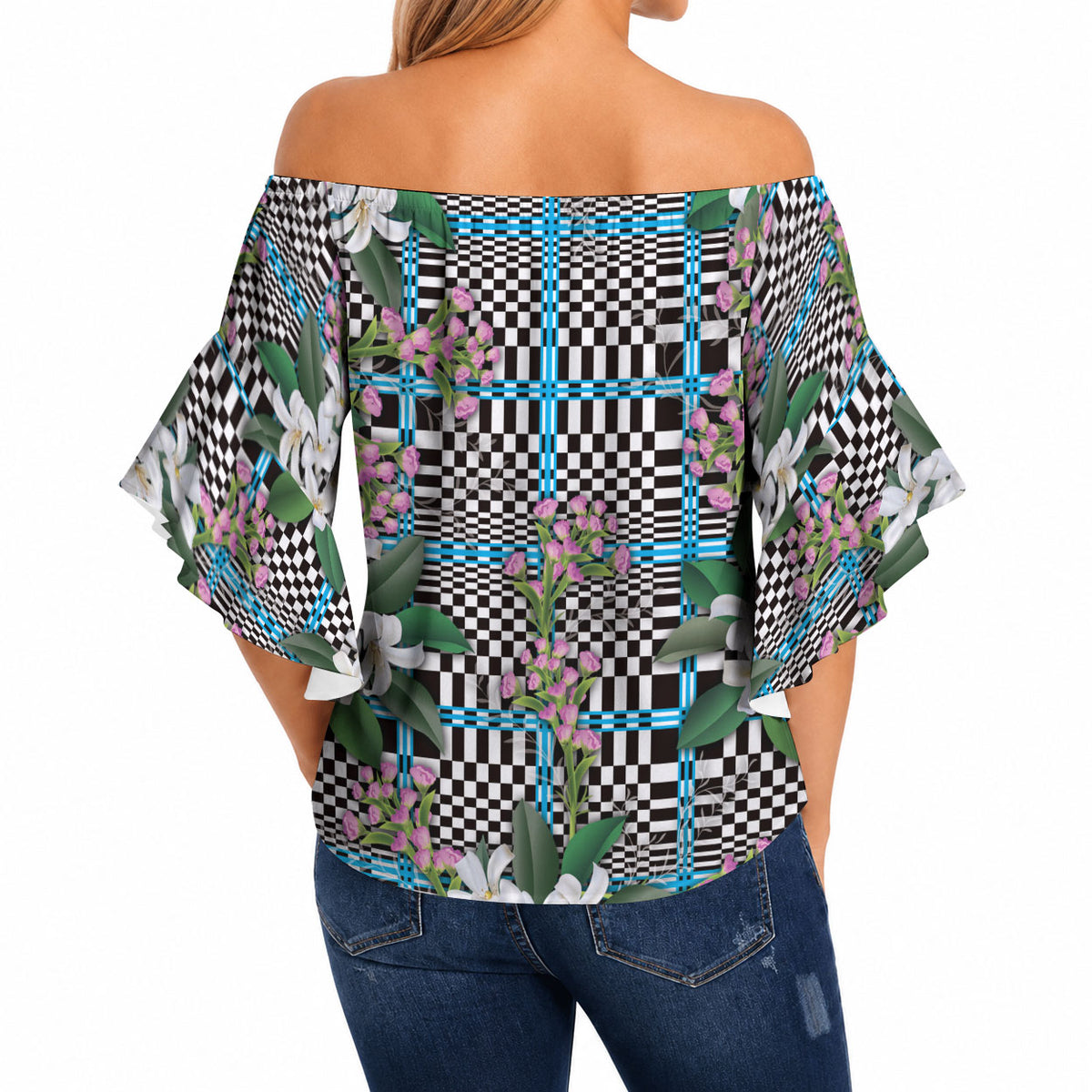 Blue Binakol Motifs With Jasminum Sambac Off Shoulder Wrap Waist Top Mabuhay Philippines Festival