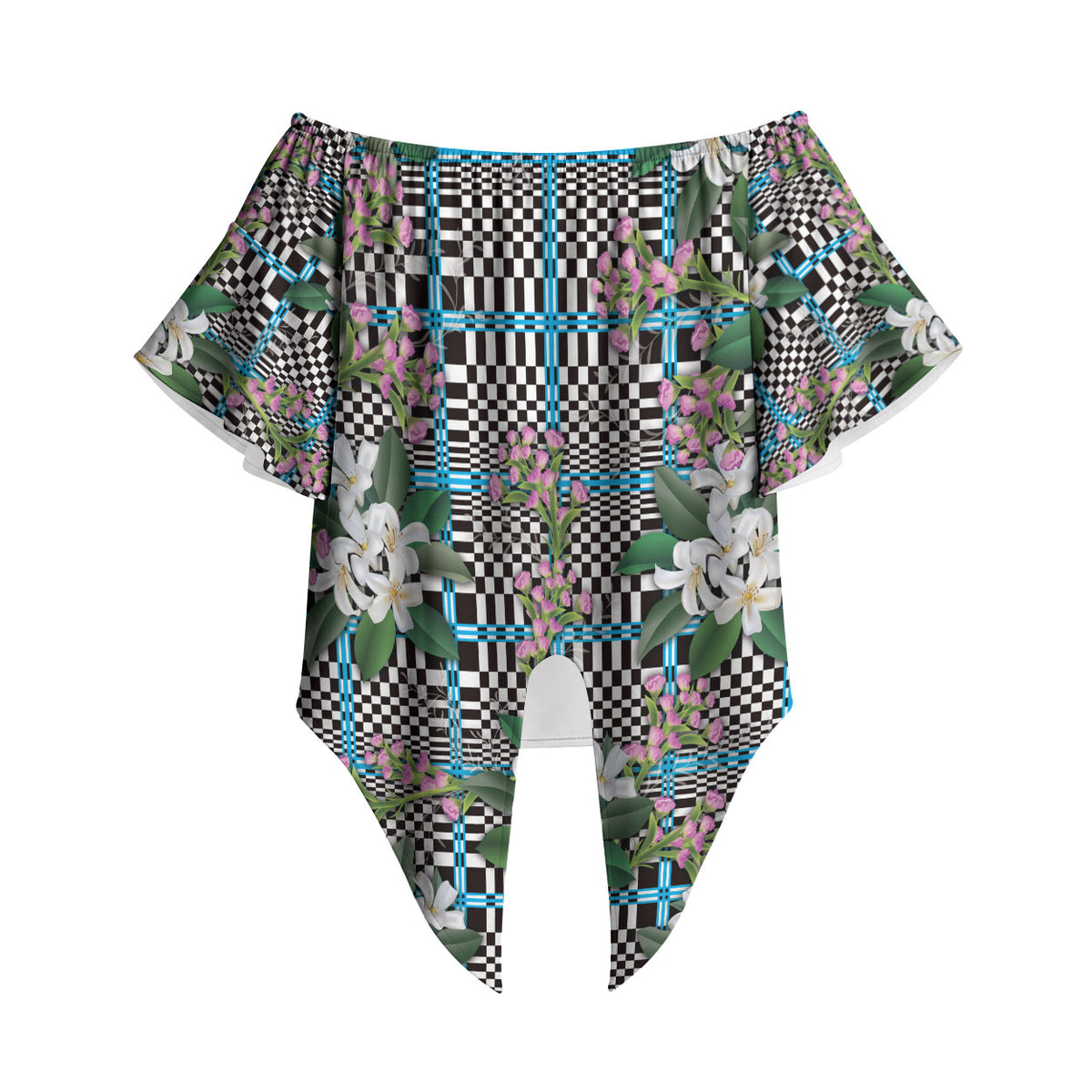 Blue Binakol Motifs With Jasminum Sambac Off Shoulder Wrap Waist Top Mabuhay Philippines Festival