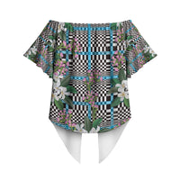 Blue Binakol Motifs With Jasminum Sambac Off Shoulder Wrap Waist Top Mabuhay Philippines Festival