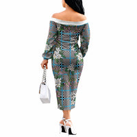 Blue Binakol Motifs With Jasminum Sambac Off The Shoulder Long Sleeve Dress Mabuhay Philippines Festival
