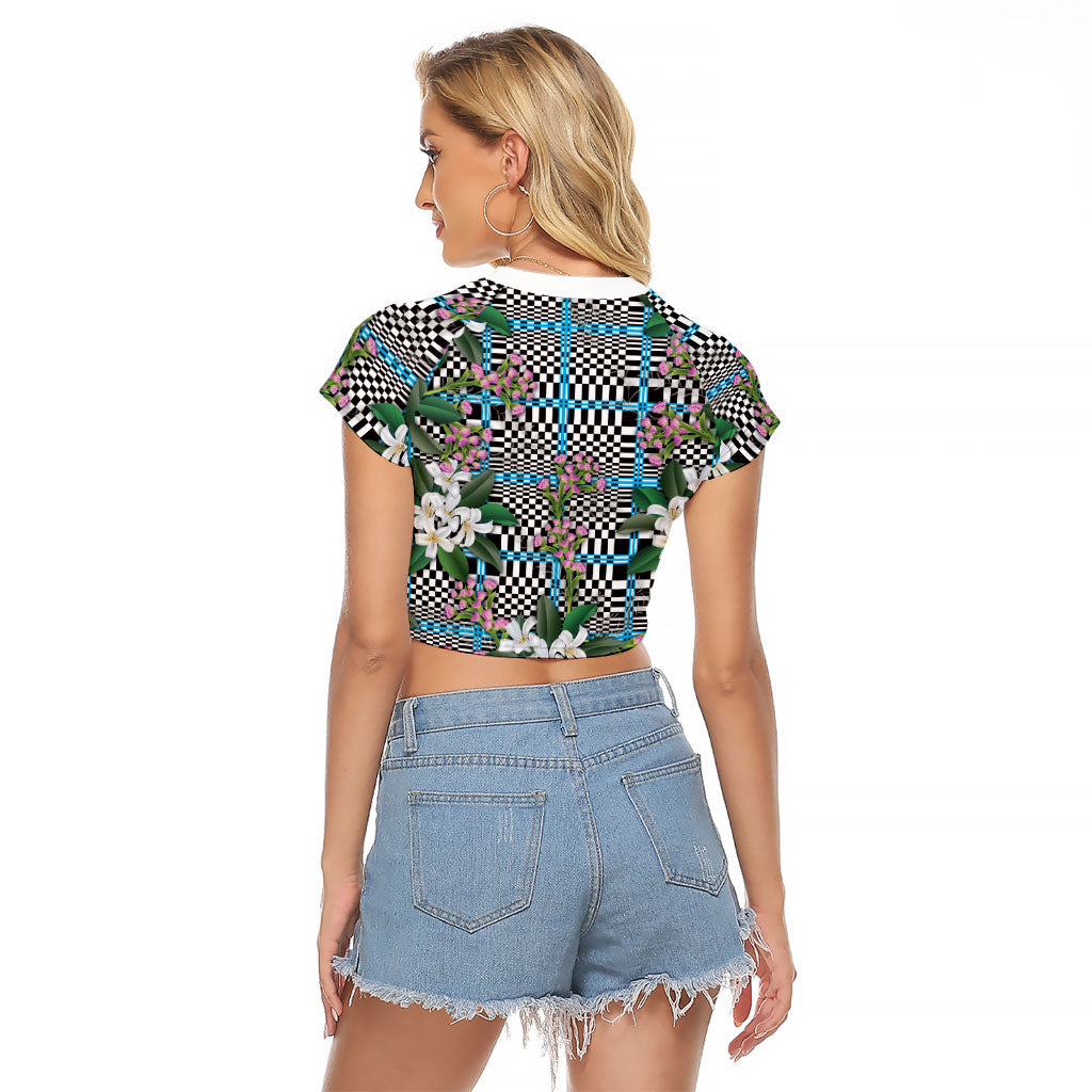 Blue Binakol Motifs With Jasminum Sambac Raglan Cropped T Shirt Mabuhay Philippines Festival