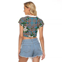 Blue Binakol Motifs With Jasminum Sambac Raglan Cropped T Shirt Mabuhay Philippines Festival