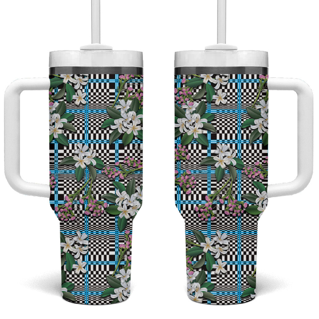 Blue Binakol Motifs With Jasminum Sambac Tumbler With Handle Mabuhay Philippines Festival