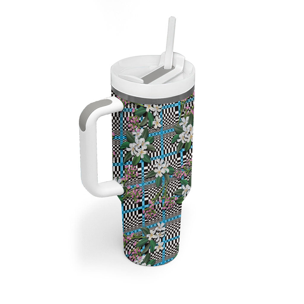 Blue Binakol Motifs With Jasminum Sambac Tumbler With Handle Mabuhay Philippines Festival