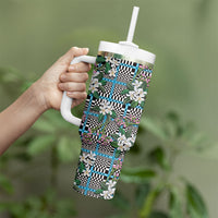 Blue Binakol Motifs With Jasminum Sambac Tumbler With Handle Mabuhay Philippines Festival