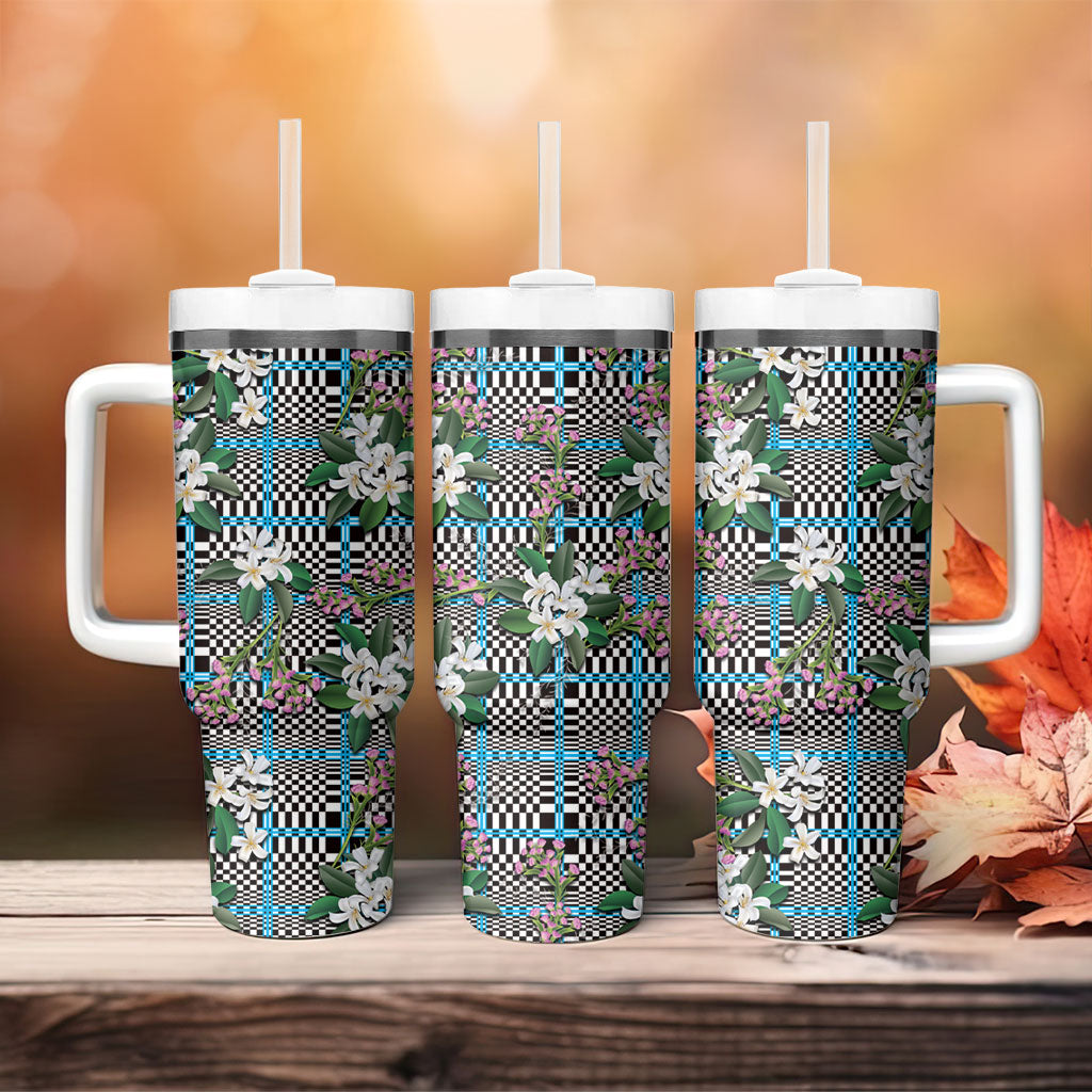 Blue Binakol Motifs With Jasminum Sambac Tumbler With Handle Mabuhay Philippines Festival