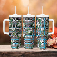 Blue Binakol Motifs With Jasminum Sambac Tumbler With Handle Mabuhay Philippines Festival