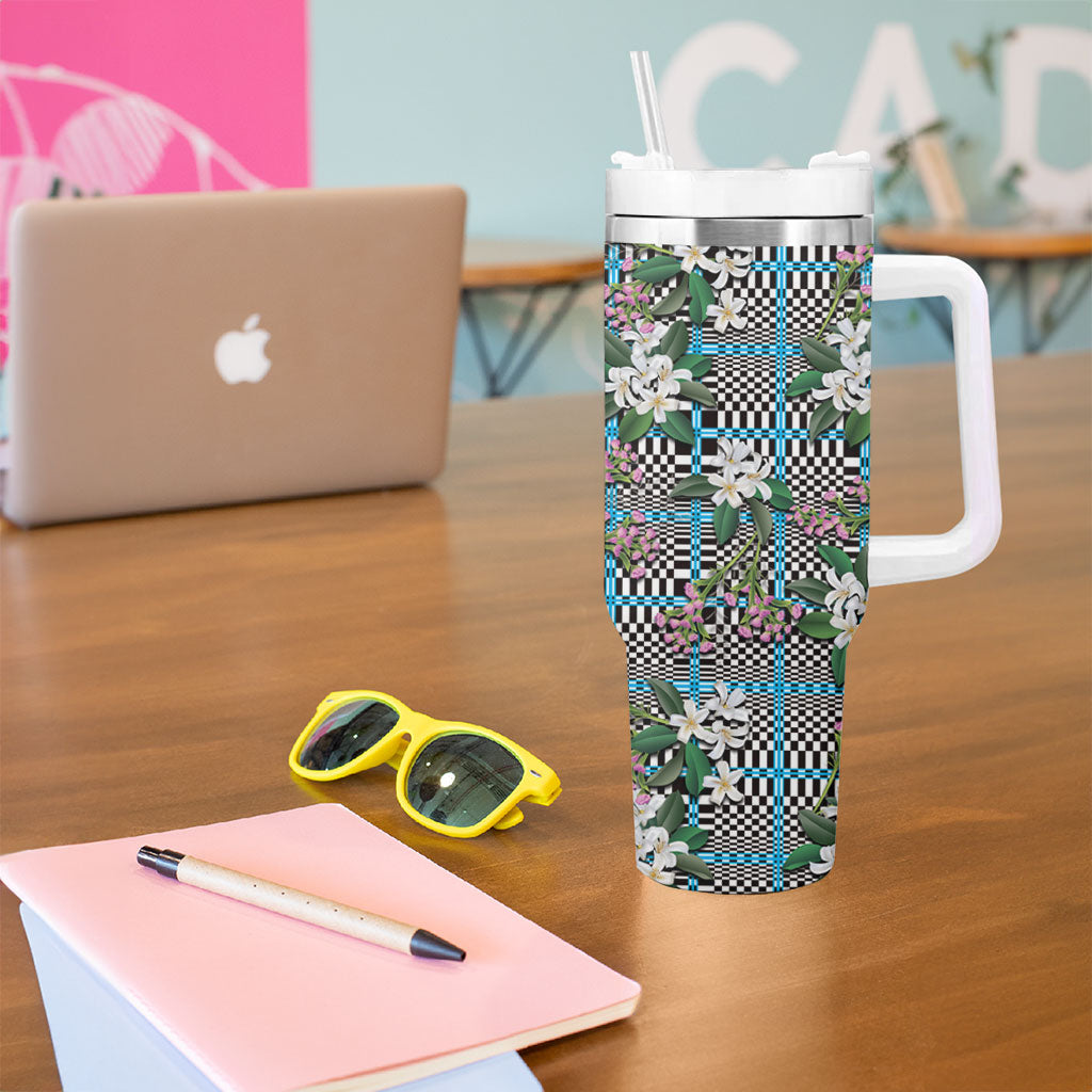 Blue Binakol Motifs With Jasminum Sambac Tumbler With Handle Mabuhay Philippines Festival