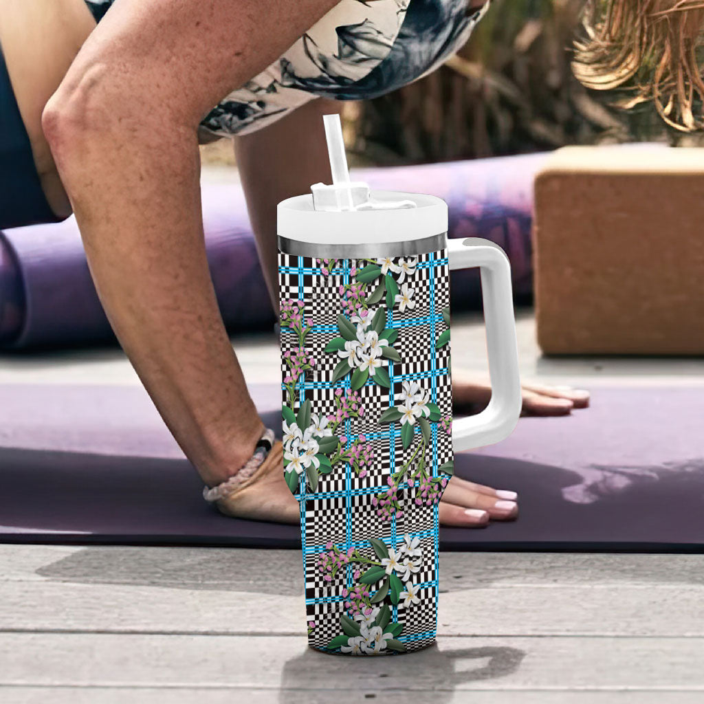Blue Binakol Motifs With Jasminum Sambac Tumbler With Handle Mabuhay Philippines Festival