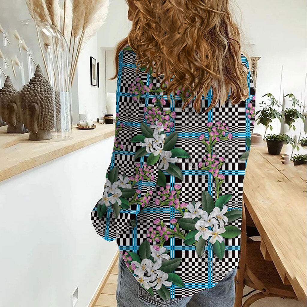 Blue Binakol Motifs With Jasminum Sambac Women Casual Shirt Mabuhay Philippines Festival