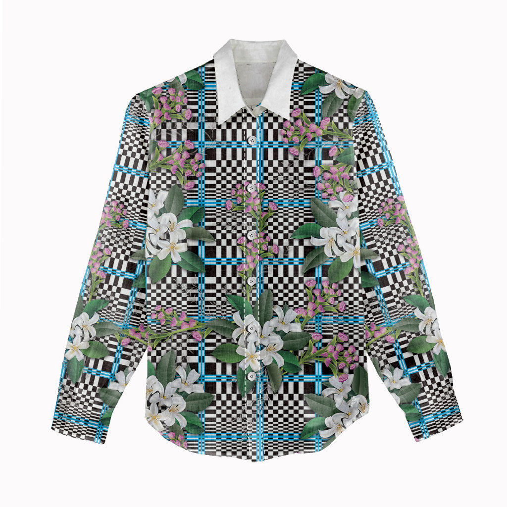 Blue Binakol Motifs With Jasminum Sambac Women Casual Shirt Mabuhay Philippines Festival