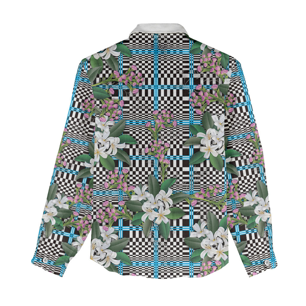 Blue Binakol Motifs With Jasminum Sambac Women Casual Shirt Mabuhay Philippines Festival