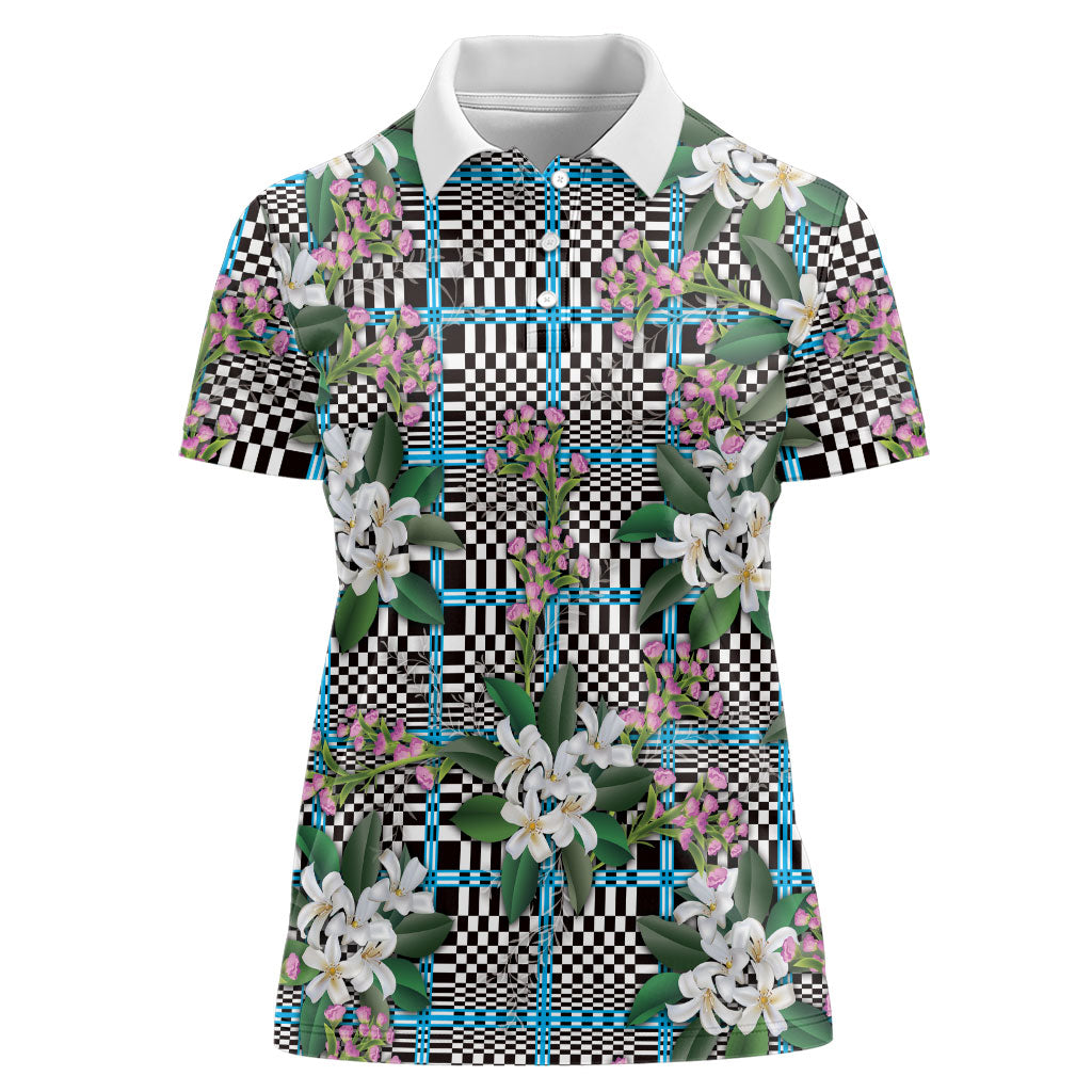 Blue Binakol Motifs With Jasminum Sambac Women Polo Shirt Mabuhay Philippines Festival