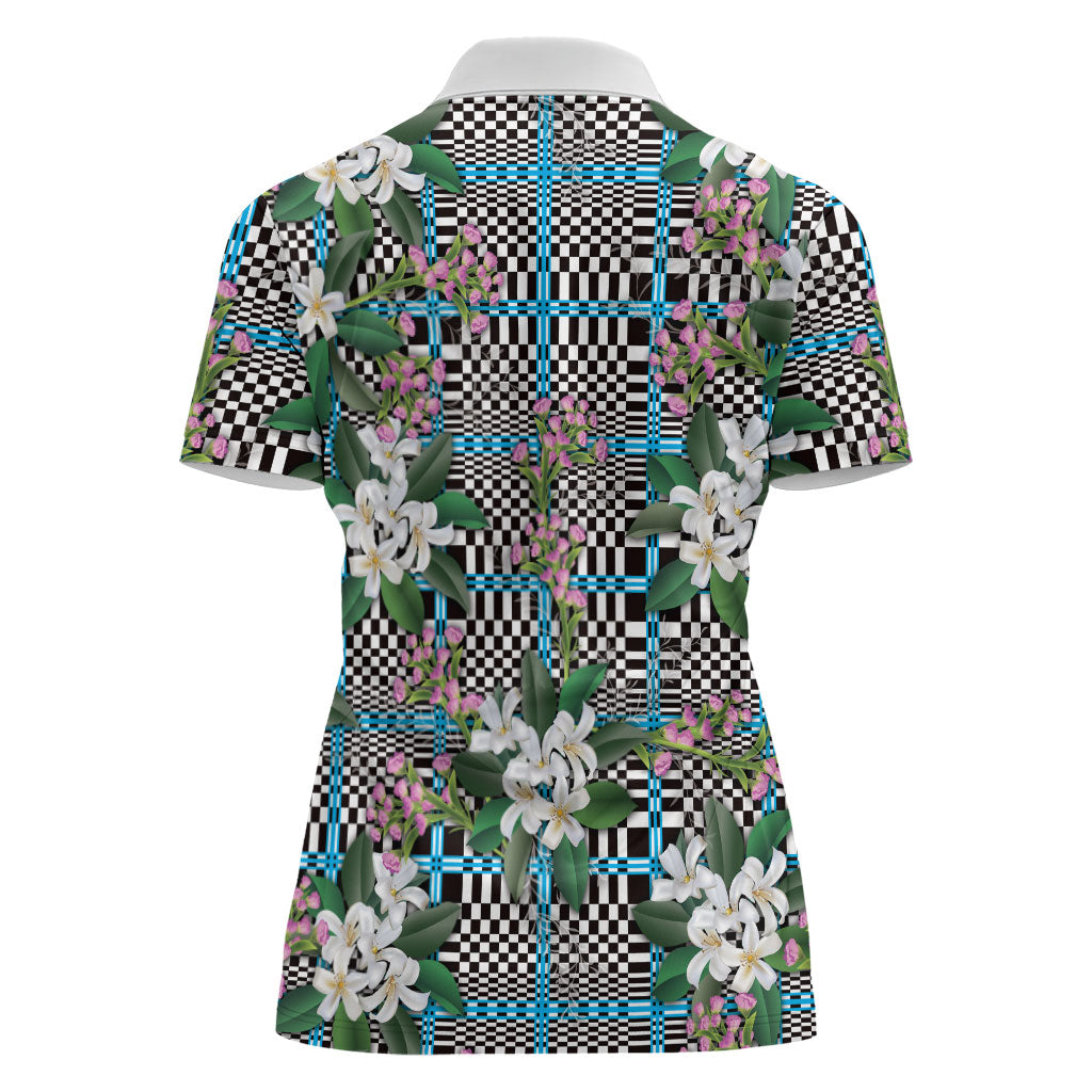 Blue Binakol Motifs With Jasminum Sambac Women Polo Shirt Mabuhay Philippines Festival
